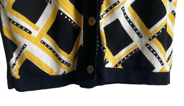August Silk Women Cardigan Sweater S Navy Yellow Geometric Print Preppy Academia