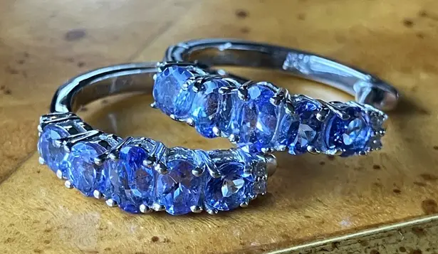 Natural Tanzanite Sterling Silver Hoop Earrings