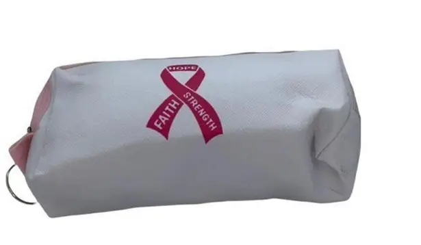 Boutique NWT White Breast Cancer Awareness Pencil Case Cosmetic Beauty Bag Keychain Pouch