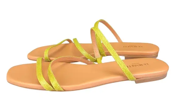 LK Bennett Revelle Lime London Sandals 41 US 10 Strappy Green Leather Flats Shoe