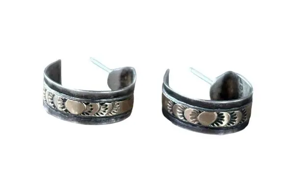 12k Gold Filled Half Hoop Etched Sunbeam Earrings Silver