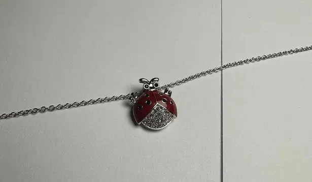 Swavorski Swarovski Crystal Enamel Ladybug Bug Necklace Silver Tone