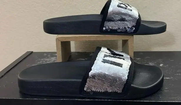 Ivy Park Sequin Slider Metallic Silver Revolve Womens Size 6 Beyoncé Adidas