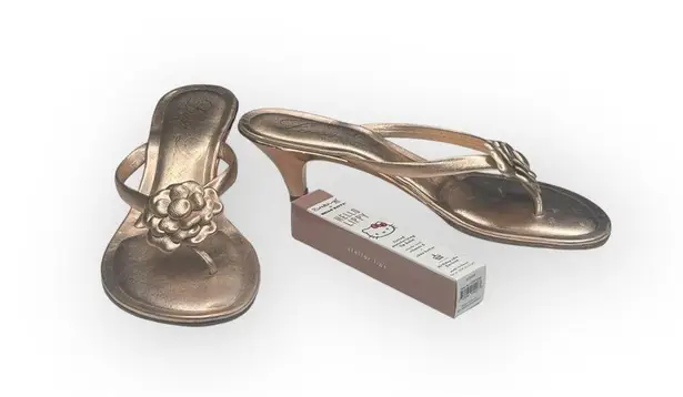 Luisa D’Orio ✿ Camellia Leather Kitten Heel Mule Thong Sandals ✿ Rose Gold ✿ 6M Size 6