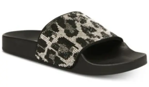 Steve Madden  Sammy Rhinestone Leopard Print Pool Slide Sandals