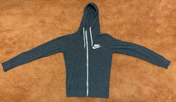 Nike  Full Zip Hooded Sweatshirt Dark Heather Gray Womens Size S Swoosh Pockets