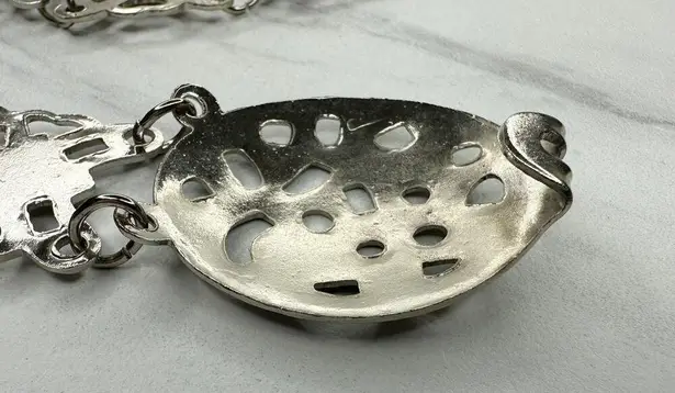 Ornate Silver Tone Flower Chain Belt Double Hook Decorative One Size ✨