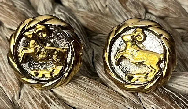 Gold Tone Zodiac Aries Ram Clip Earrings
