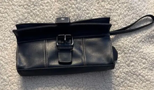 Apostrophe Leather Blue Wristlet Clutch with Structured Design