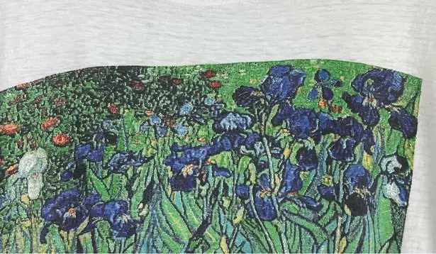 Vintage 90s Van Gogh Irises Painting Single Stitch Tee Tshirt Graphic Art L/XL White