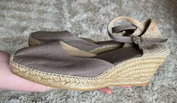 Tom Pons Espadrille Wedges Natural Fibers Taupe Clasp Prong Spring Summer Party Size 10