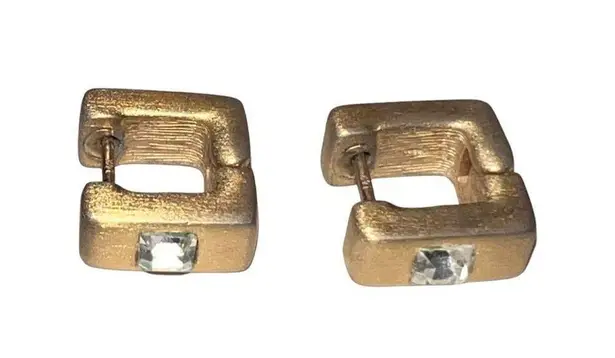 Vintage Stamped 14k Gold Wide Square Huggie Earrings