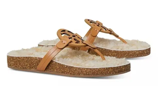 Tory Burch  Women's Miller Cloud Medallion Shearling Thong Sandals Size 9 NEW