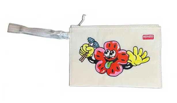 New Kenzo Embroidered Floral Cartoon Print Large Clutch Pouch