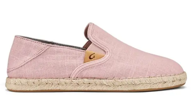 Olukai Pink Rose Sea Salt Canvas Women's Kuala Pa'a Kapa Slip On Espadrille