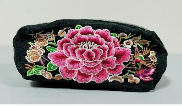 Pink Lotus Black  Flower Floral Boho Bohemian Zipper Pencil Case Pouch Cosmetics Makeup Travel Clutch Bag 🪷✨