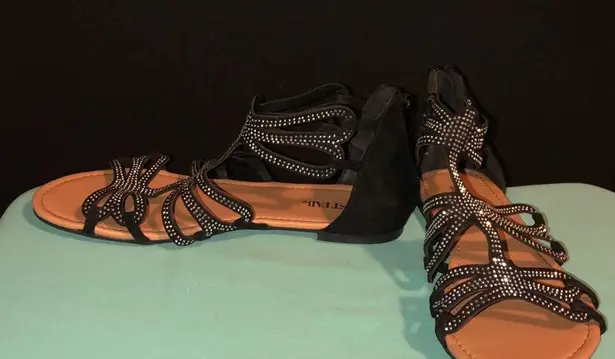 JustFab  Black Sandals w/ Silver Jewels