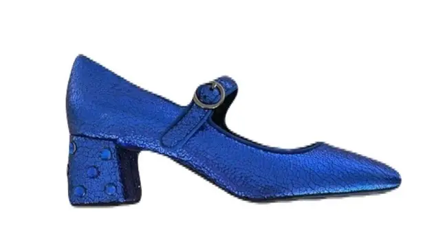 Geox Respira Metallic Blue Mary Jane Block Embellished Jewel Block Heel 37.5 7