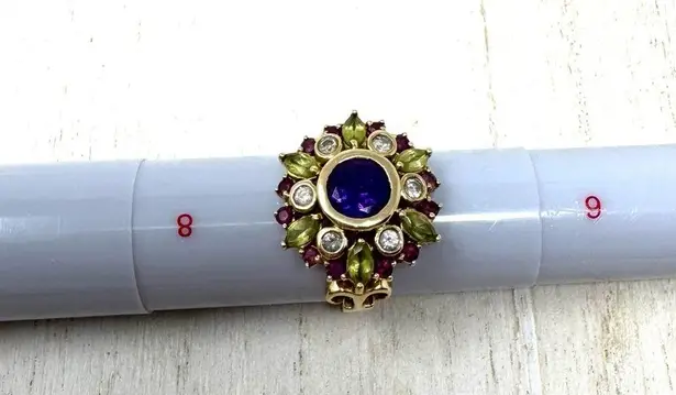 Solid 14K yellow gold gemstone ring, made in India, size ~7 Multiple