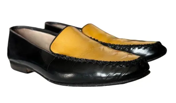 Vintage 80’s PATRIZIA PANCALDI Black & Gold Soft Leather Loafer Two Tone size 7