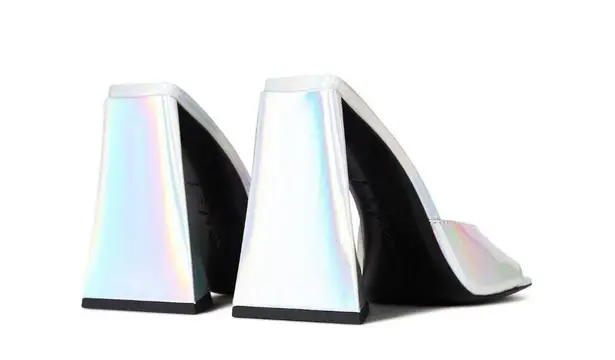 The Attico Devon 115 Iridescent Mules Silver Leather Womens Size 37 7