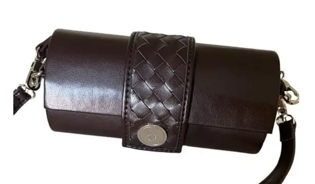 JM Collection Brown Leather Small Multi Purpose Evening Clutch/Crossbody Bag