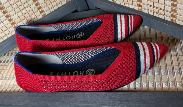 Rothy's Retired The Point in Cherry Red w/ Stripe Cap Toe