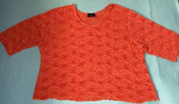 BRITTANY BLACK brocade floral embroidered short sleeve pullover orange size 3XL