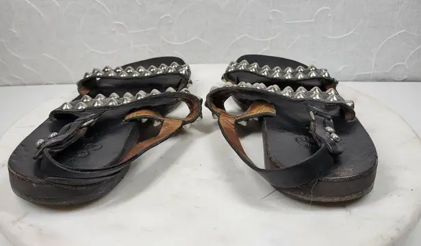 Calleen Cordero Studded Reptile Sandals Womens 9.5 Black Leather Slingback