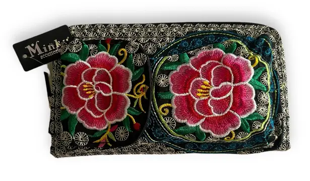 Minky embroidered wallet Mexican talavera design NWT Pink