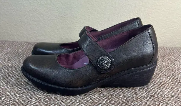 Dansko Adelle Mary Jane Wedge Black Leather Comfortable Dark Academia Sz 38-7.5