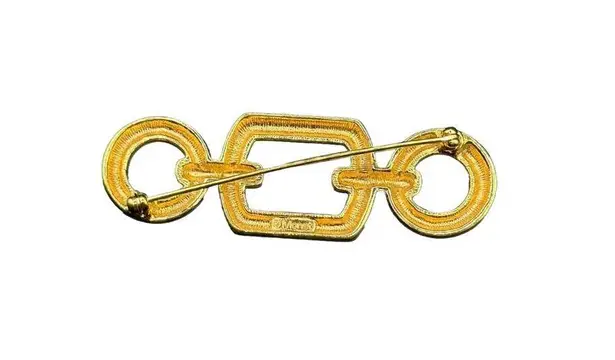 Monet Vintage Gold Tone Square Circle Textured Brooch Pin