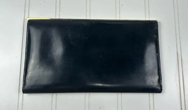 Gucci  Black Leather Clutch Wallet with Gold Trim
