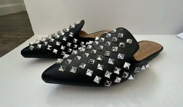 Cape Robbin Enny Silver Studded Mules Black Women SZ 6.5