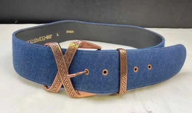 Gene Ewing Women's Blue Denim Belt with Bronze Buckle Size L SKU 5912 Size L