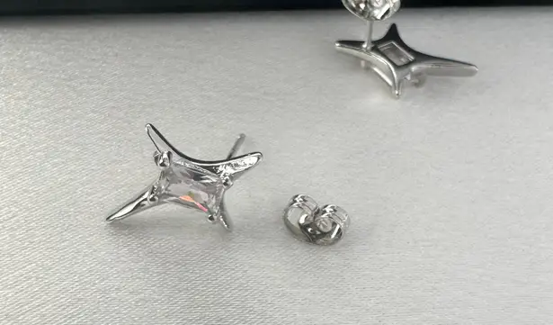 CZ Star Stud Earrings for Men Women Streetwear Punk Hip Hop Unisex Style Silver