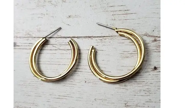Vintage Earrings For Pierced Ears Gold Tone Double Hoop