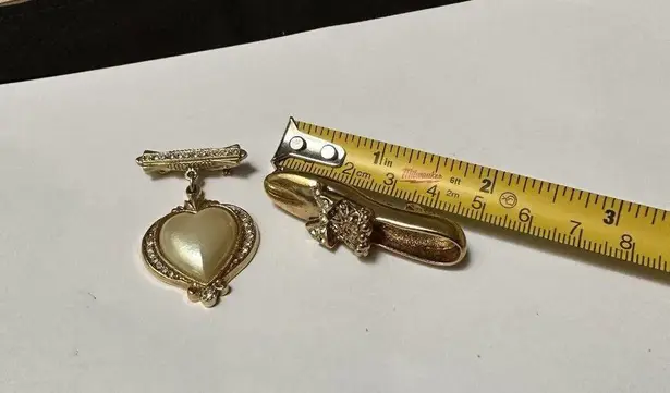 Lot Of 2 1928 (Brand Patterned) Rhinestone Gold Tone Brooch Pins