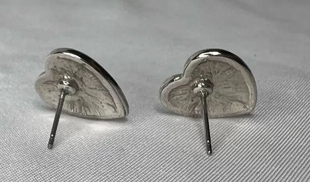 Silver Tone Flat Heart Stud Earrings