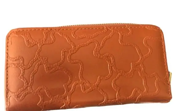 Tous Genuine Pebble Leather Zip~Around Wallet Cognac Dustcover Flaws