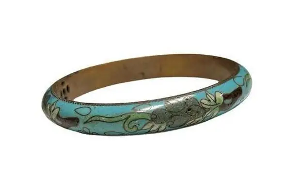 Vintage Baby Blue Cloisonné Floral Bangle Bracelet