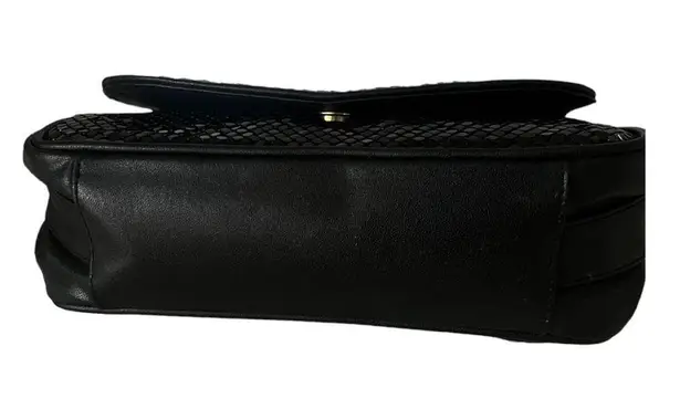Whiting & Davis Black Leather Black Brass Circle Flat Mesh Crossbody Bag