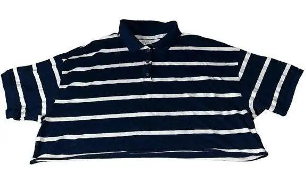 American Eagle boxy cropped polo navy & white stripes XL