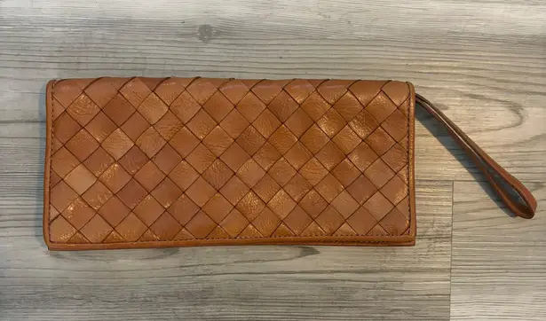 wilson's leather  Woven Leather Pelle Studio Clutch with Lattice Design, magnetic clasp, width is 10,Height is 5