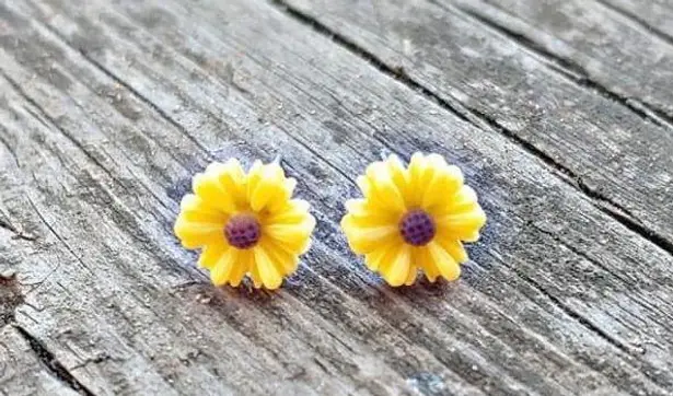 Yellow Sunflower Cute Fall Stud Handmade Unique Earrings