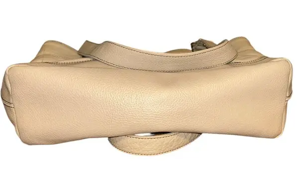 Stone Mountain Genuine Beige Leather Shoulder Bag with Black Accents Authentic