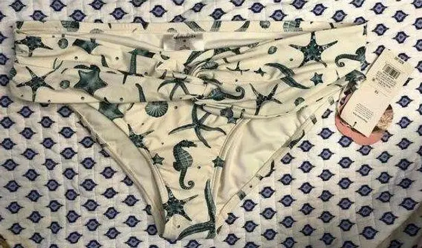 Agua Bendita NWT White Seahorse Print hip Bottom Medium Coverage Knot Detail 1X
