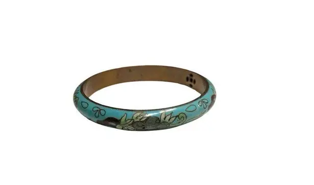 Vintage Baby Blue Cloisonné Floral Bangle Bracelet