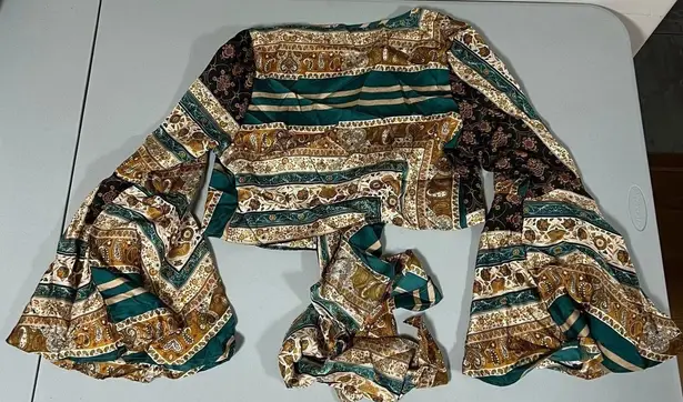 Green Brown Floral Paisley Print Satin Wrap