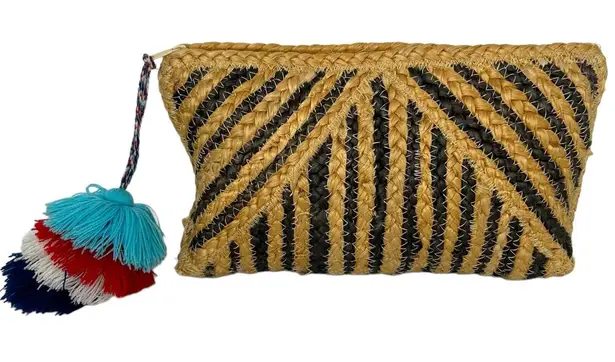 Shiraleah Marinella Clutch Purse Bag Jute Tassel Festival Vacation Travel Pom
